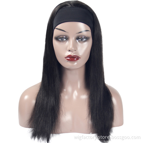 brazilian 100 real human hair wig with band, straight human black hair wig